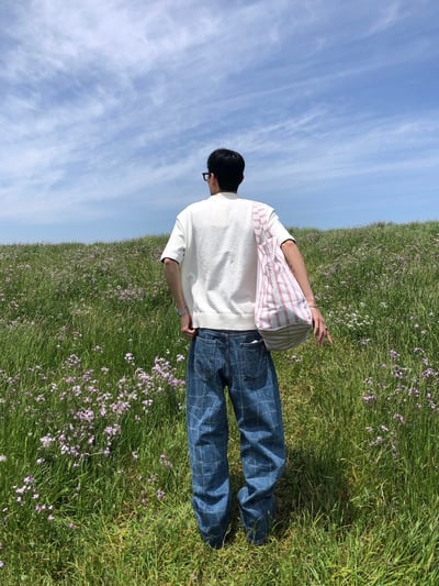 Baggy 牛津街頭 水波格紋 牛仔寬褲 - 1C12