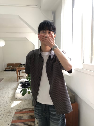 夏日涼感 復古條紋 微短版 短袖襯衫 - 2C18