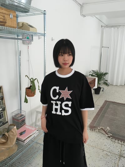 CHS 六芒星 刺繡 配色 微短版 短袖 - 3C16