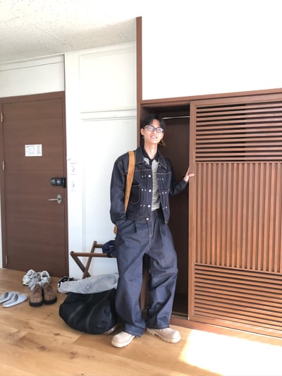 秋冬首選 單層褶皺 配色縫線 俐落 原牛寬褲 (set-up) - 2C7