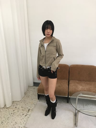 夏季涼感棉料 修身效果 短版 機車夾克 - 2C3