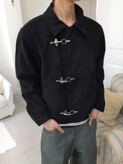 街頭潮流 消防扣 麂皮 短版 薄夾克 - 2C15