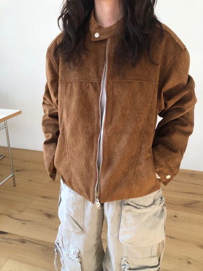 高級線 馬海毛 羽絨 皮革紋路 短版夾克 - 3C5