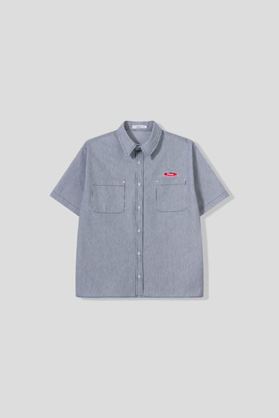 Peace 極簡主義 細條紋 短袖 牛仔襯衫 (set - up) - 2C17