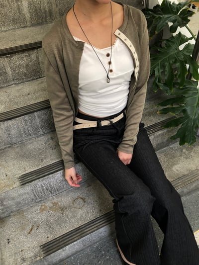 韓女必備 超級修身 細條紋 微喇叭原牛褲 - 3C21