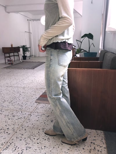 經典款 不規則水洗 微喇叭 修身 牛仔褲 - 1C1