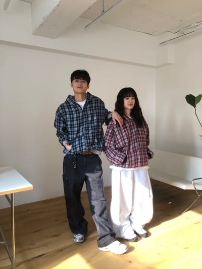 美式潑漆感 復古格紋 雙面連帽外套 - 2C4