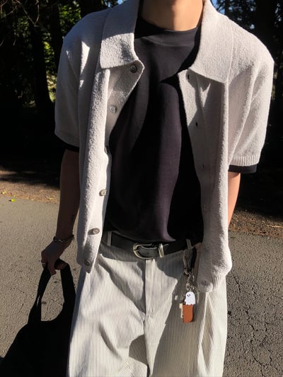 漢南洞 高檔幹練 圈紗針織 短版 開襟衫 - 6C8