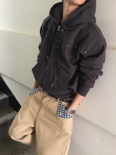 高級棉 銀河星形卯釘 指套 短版 連帽外套 - 3C11