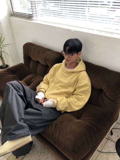 霧感 半月高領 短版 帽T - 3C15