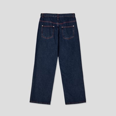 美式街頭 紅色警戒 破壞 直筒 微寬版 牛仔褲 - 1C16