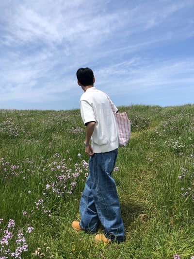 Baggy 牛津街頭 水波格紋 牛仔寬褲 - 1C18