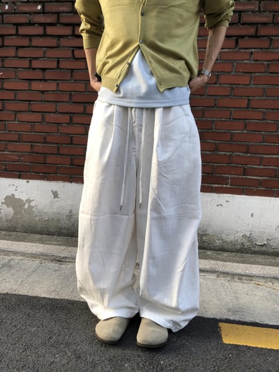 夏天必備 亞麻親膚 雙層抓皺 牛仔 寬褲 - 2C19