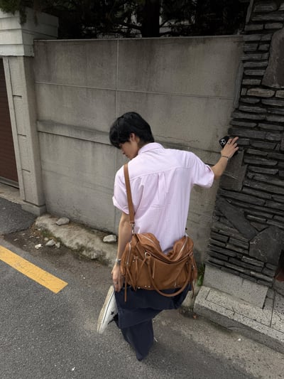 休閒高級感 潮流配色 顯肩寬 細條紋 短袖 襯衫 - 3C22