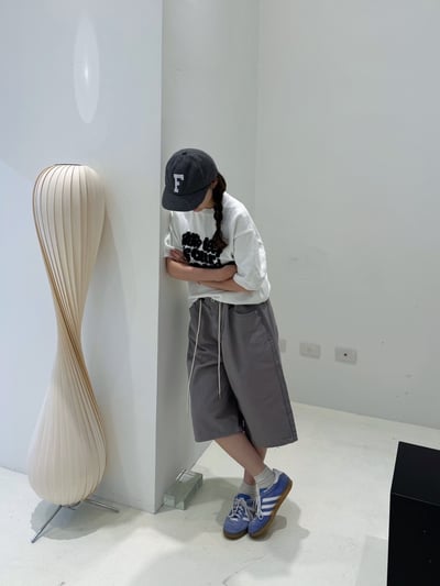 (UNISEX) 束腰抽繩 素色7分褲 - 2C7