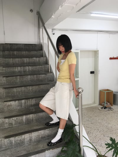 深V領 純慾天花板 夏季修身 豎紋短袖 - 5C14