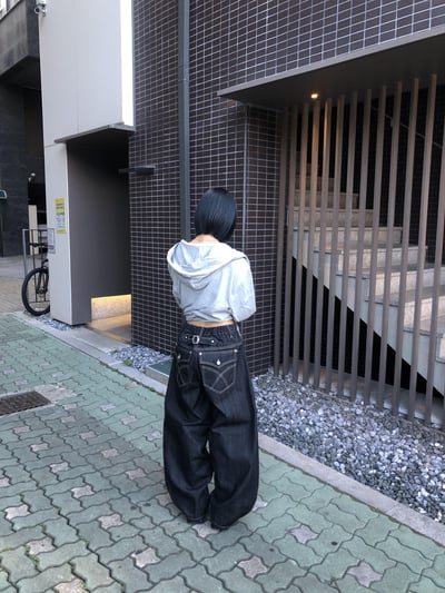 背影殺手 高檔縫線 鬆緊帶 寬版 牛仔長褲 - 3C5