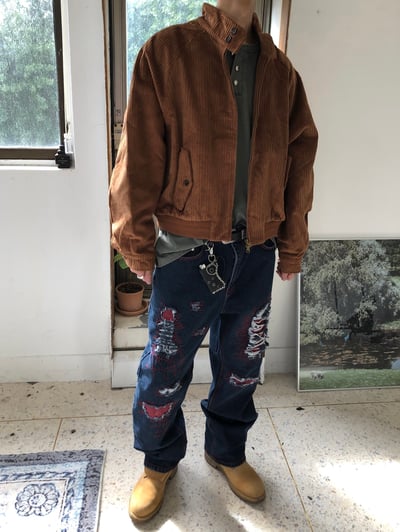 美式街頭 紅色警戒 破壞 直筒 微寬版 牛仔褲 - 1C5