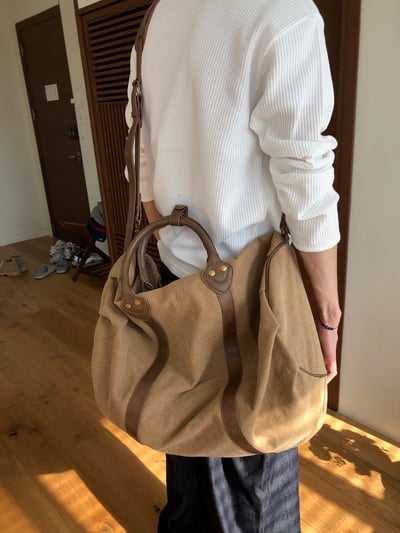 高質感 帆布皮革 大容量 旅行包 - 2C1