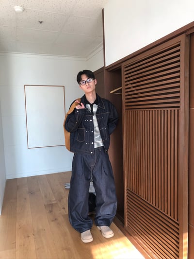 秋冬首選 單層褶皺 配色縫線 俐落 原牛寬褲 (set-up) - 2C8