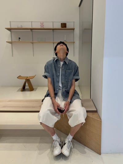 (UNISEX) 束腰抽繩 素色7分褲 - 2C14