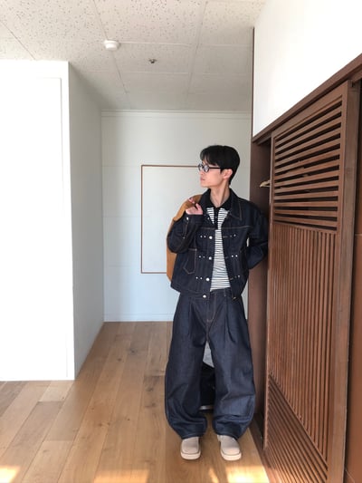 秋冬首選 單層褶皺 配色縫線 俐落 原牛寬褲 (set-up) - 2C5