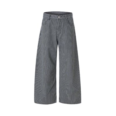 經典百搭 細條紋 修身顯高 牛仔寬褲 - 2C22