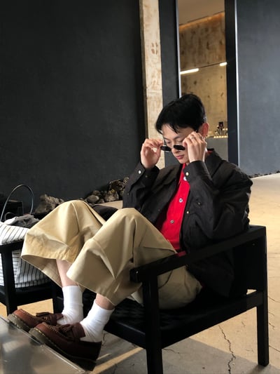 現代首爾 立體抓皺 斜線工裝 7分 短褲 - 2C9