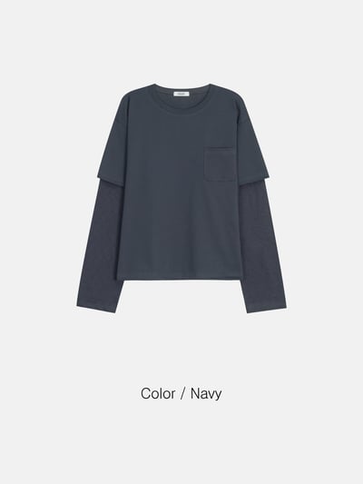 短版 素面 層疊配色穿搭 薄長袖 - 4C19