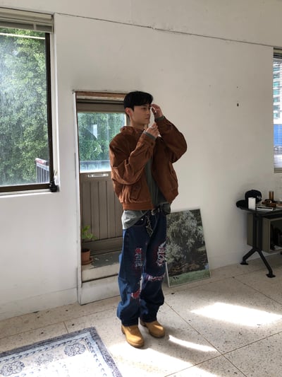 美式街頭 紅色警戒 破壞 直筒 微寬版 牛仔褲 - 1C4