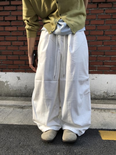 夏天必備 亞麻親膚 雙層抓皺 牛仔 寬褲 - 2C9