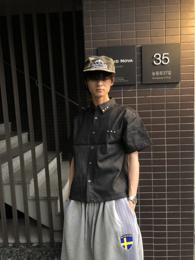 經典美式街頭 合身 卯釘牛仔 短版襯衫 - 2C11