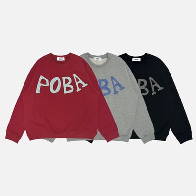 (灰色現貨) Poba 獨特刺繡 大學T - 3C19