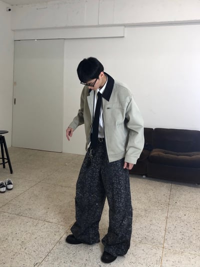 首爾街頭 豹紋 石頭灰 卯釘寬褲 - 1C13