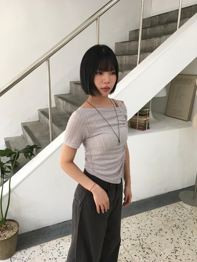 夏季薄紗 透視唯美 抽繩 針織 短袖 - 4C11