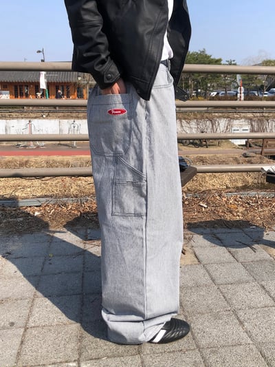 Peace 極簡主義 細條紋 工裝 牛仔寬褲 (set - up) - 2C11