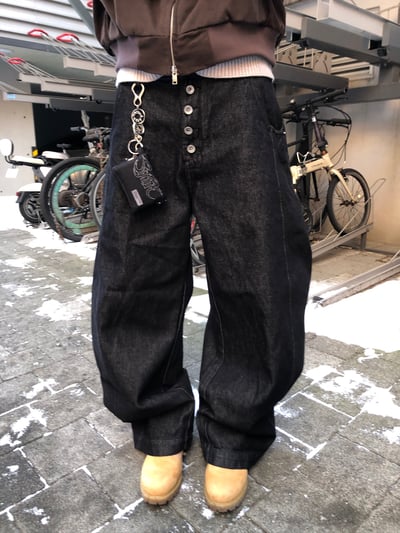 日系街頭 假鈕扣 原牛 寬褲 - 2C1