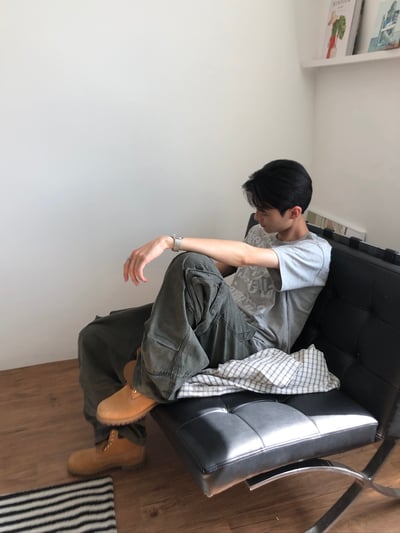 日式工廠小哥 雙重工裝 復古水洗 寬褲 - 3C14