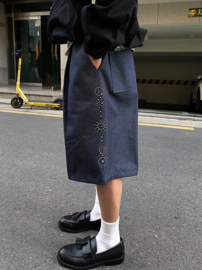 印第安 傳統花紋 高級卯釘 牛仔 百慕達短褲 - 2C2