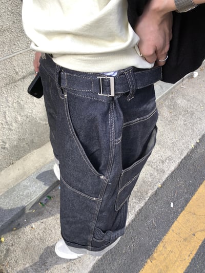 原牛丹寧 反折層疊視覺 卯釘工裝 七分短褲 - 1C9