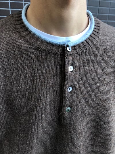 層疊配色 亨利領 寬鬆 毛衣 - 4C14