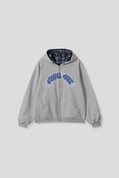 美式潑漆感 復古格紋 雙面連帽外套 - 2C24