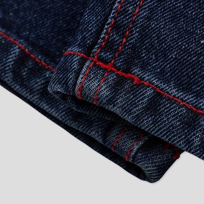 美式街頭 紅色警戒 破壞 直筒 微寬版 牛仔褲 - 1C20