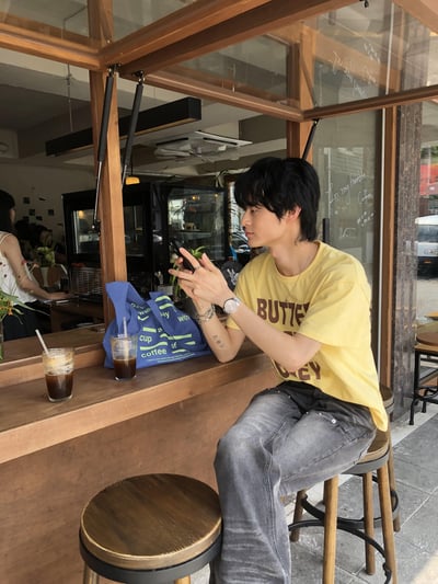 韓系潮流 多巴安夏季配色 印刷 短版 短袖 上衣 - 5C17