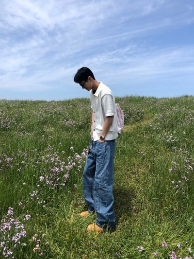 Baggy 牛津街頭 水波格紋 牛仔寬褲 - 1C4