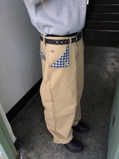 日系街頭 畫龍點睛 格紋設計 微寬褲 - 2C12