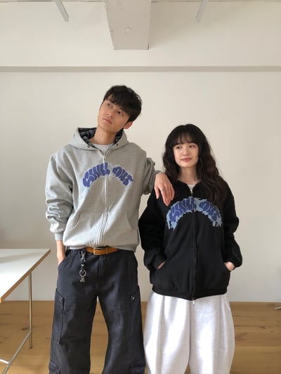 美式潑漆感 復古格紋 雙面連帽外套 - 2C1