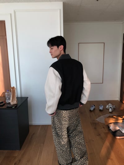 街頭指標 雙層褶皺 俐落線條 豹紋 寬褲 - 3C6