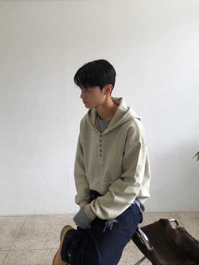 復古街頭 重磅 復古水洗 亨利領 帽T - 3C16