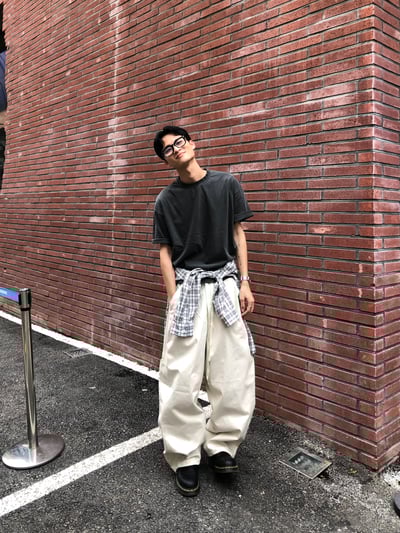 幹練率性 高檔蓬感木 寬版 鬆緊帶 工裝褲 - 3C6